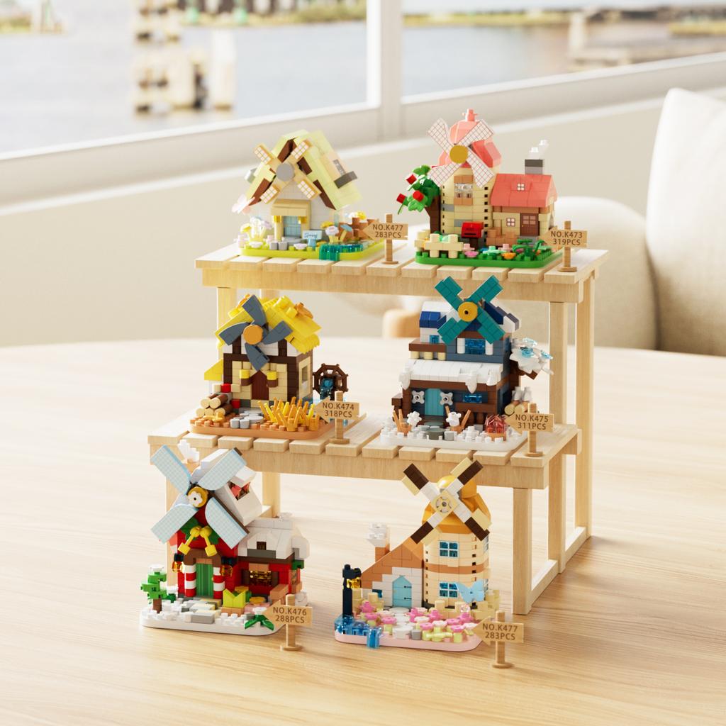 Non-Toxic Christmas Toys Four Seasons Cabin Building Blocks Micro Bricks Kids Educational Toys Diy Christmas Decorations Gifts