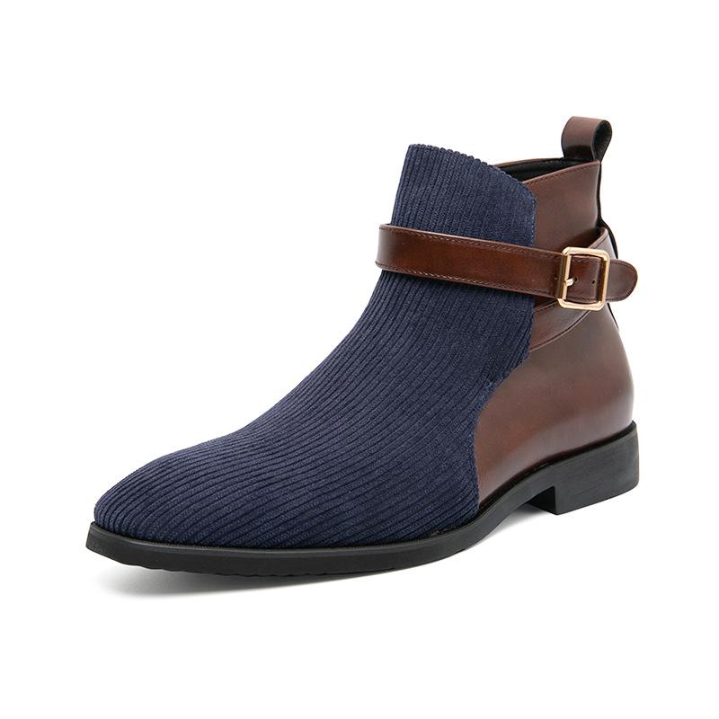 Autumn and Winter Martin Boots Men's High-top Tooling Boots Retro Thick-soled British Style Color Matching Locomotive Knight Short Boots Men