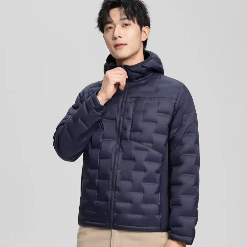 

High-end light and thin down jacket men s short autumn new down sports hooded windproof and cold-proof warm jacket 3XL (180-100 kg) Темно-синій