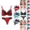 Flower Womens Lace Padded Bra Plunge Set Ladies Underwear Panties Sets Push Up