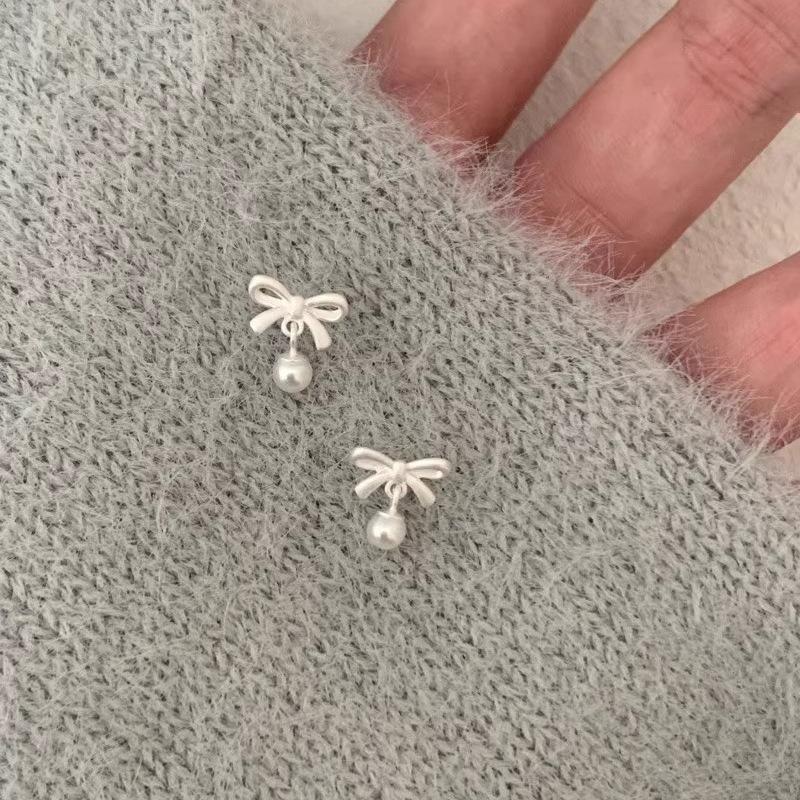 925 Silver Butterfly Bow Pearl Stud Earrings for Women Vintage Fine Jewelry Luxury Geometric Pendant Accessories