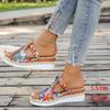 Women's Skull Printed Sandals, Colorful Woven Seaside Slide Platform Shoes, Halloween Comfort Wedge Beach Slide
