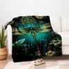 "Golden Dragonfly Fantasy Art Print - Nature's Beauty on Canvas"Blanket Flannel Throw Blanket for Sofa, Bed, Travel, Camping, Office, Couch,