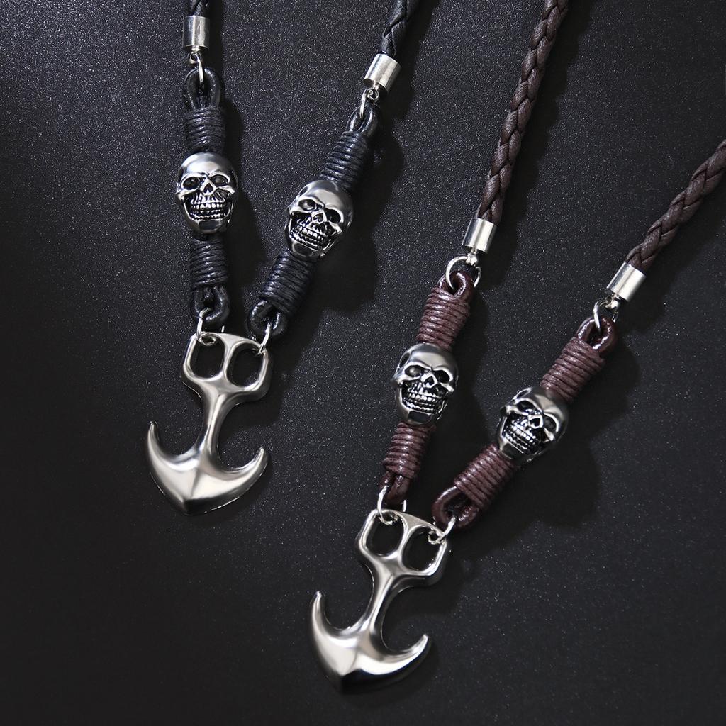 JMXD Vintage Halloween Necklace with Alloy Anchor Pendant and Skull Braided Design Trendy Versatile Statement Fashion Jewelry