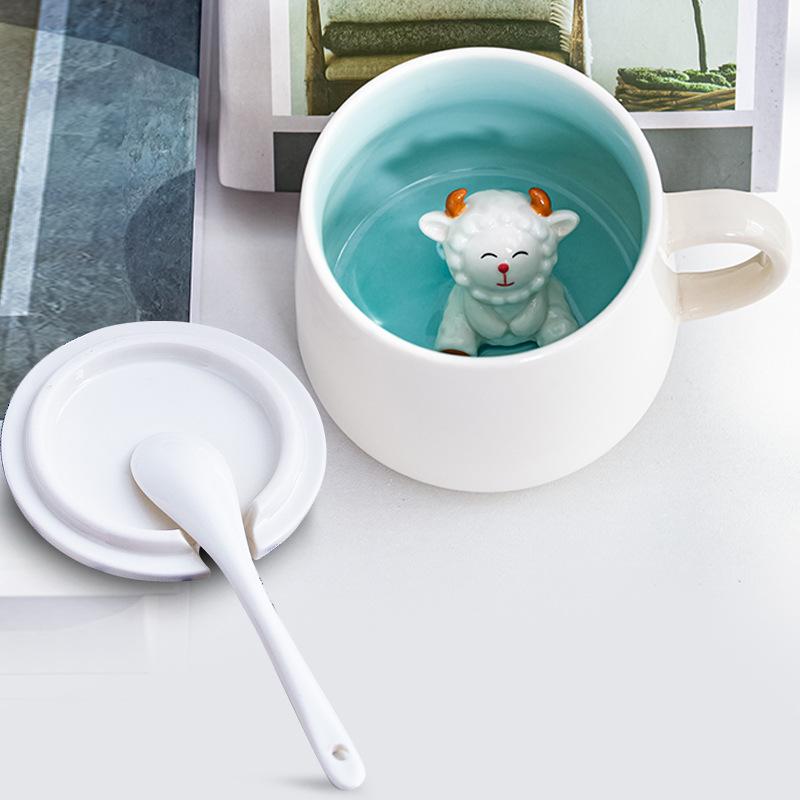 

Animal Inside Cup Shaped Cartoon Coffee Mug Ceramic Cup With Handle Lid And Spoon Breakfast Milk Tea Water Cup Gift For Kids 301-400ml