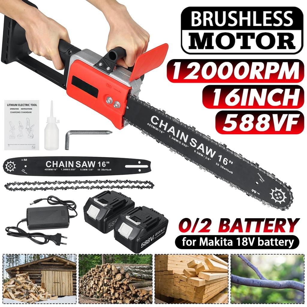 16 Inches Electric Chainsaw Cordless 2 Battery HighPowerful Motor Garden Woodworking Cutting Tool For Battery 588VF 3000W