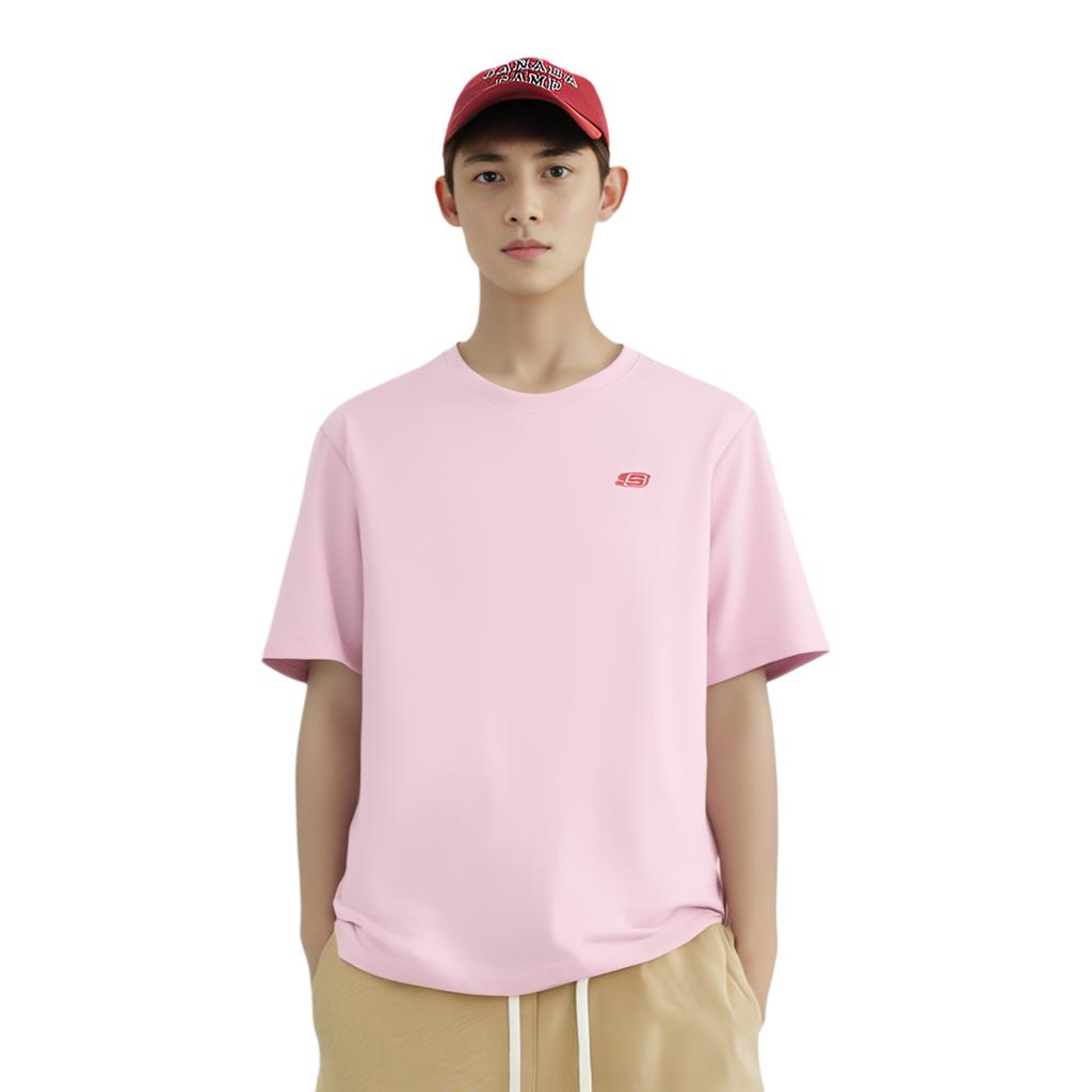 Skechers Solid Color Breathable Round Neck Short Sleeve T-Shirt Unisex Tops Chalk-Pink L225U086-01SX