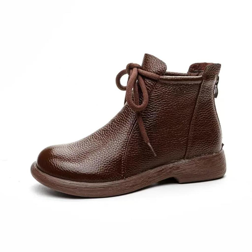 Botines planos cómodos de cuero genuino Superficie suave Suela suave Cómodos Versátiles Botas de cuero para mujer Cuero vacuno Botas antideslizantes 35-41