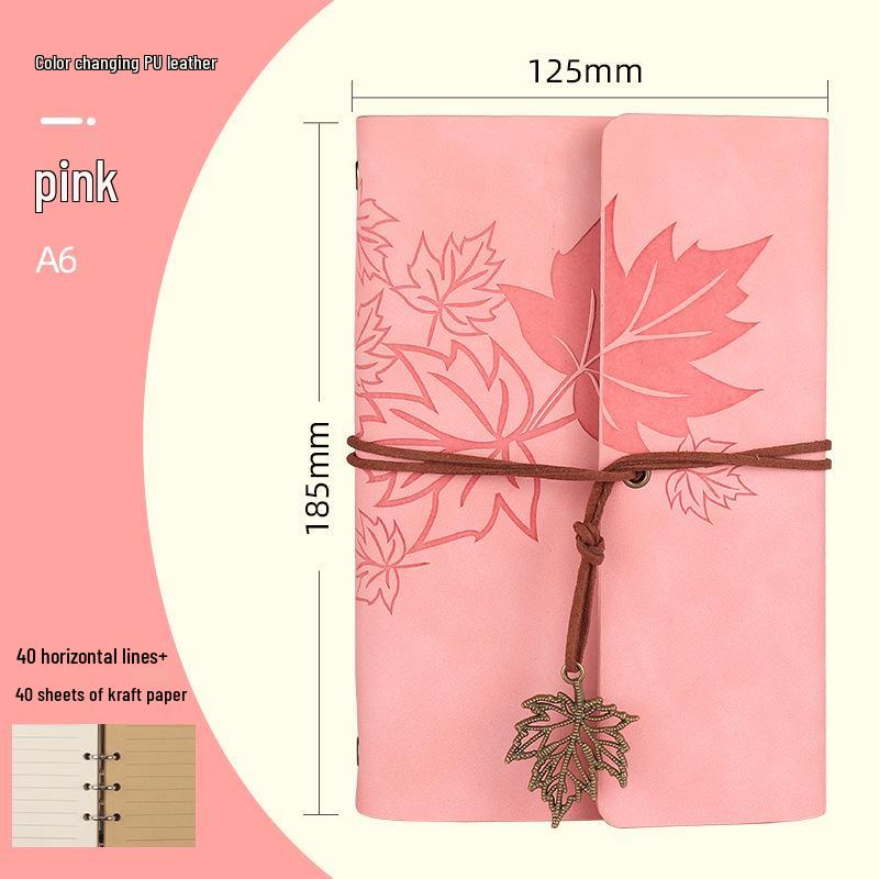 Maple Leaf Retro Loose-Leaf Notebook with Customizable Logo and Skin-Feel Cover