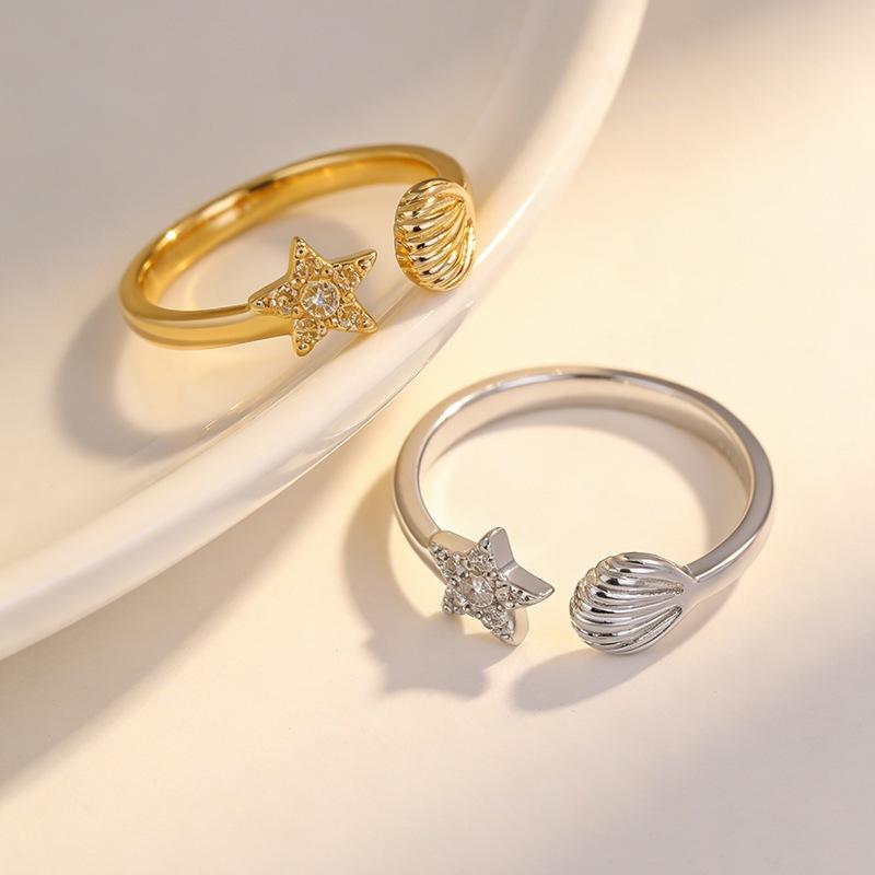 Hot Selling Starfish Shell Ring For Women 925 Sterling Silver Jewelry Daily Matching With Zirconia Opening Rings 02872