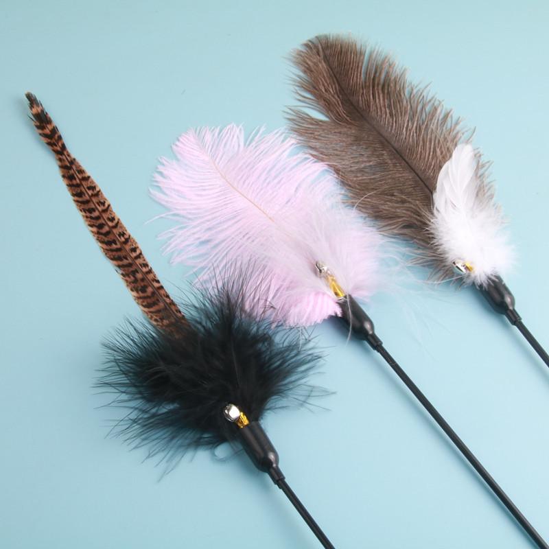 Ostrich Feather Cat Teaser Toy with Bell - Boredom Relief Handheld Rod