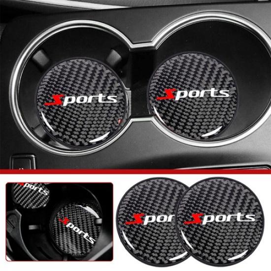 2x Real Carbon Fiber Car Cup Holder Pad Water Cup Non-Slip Slot Mat Accessories