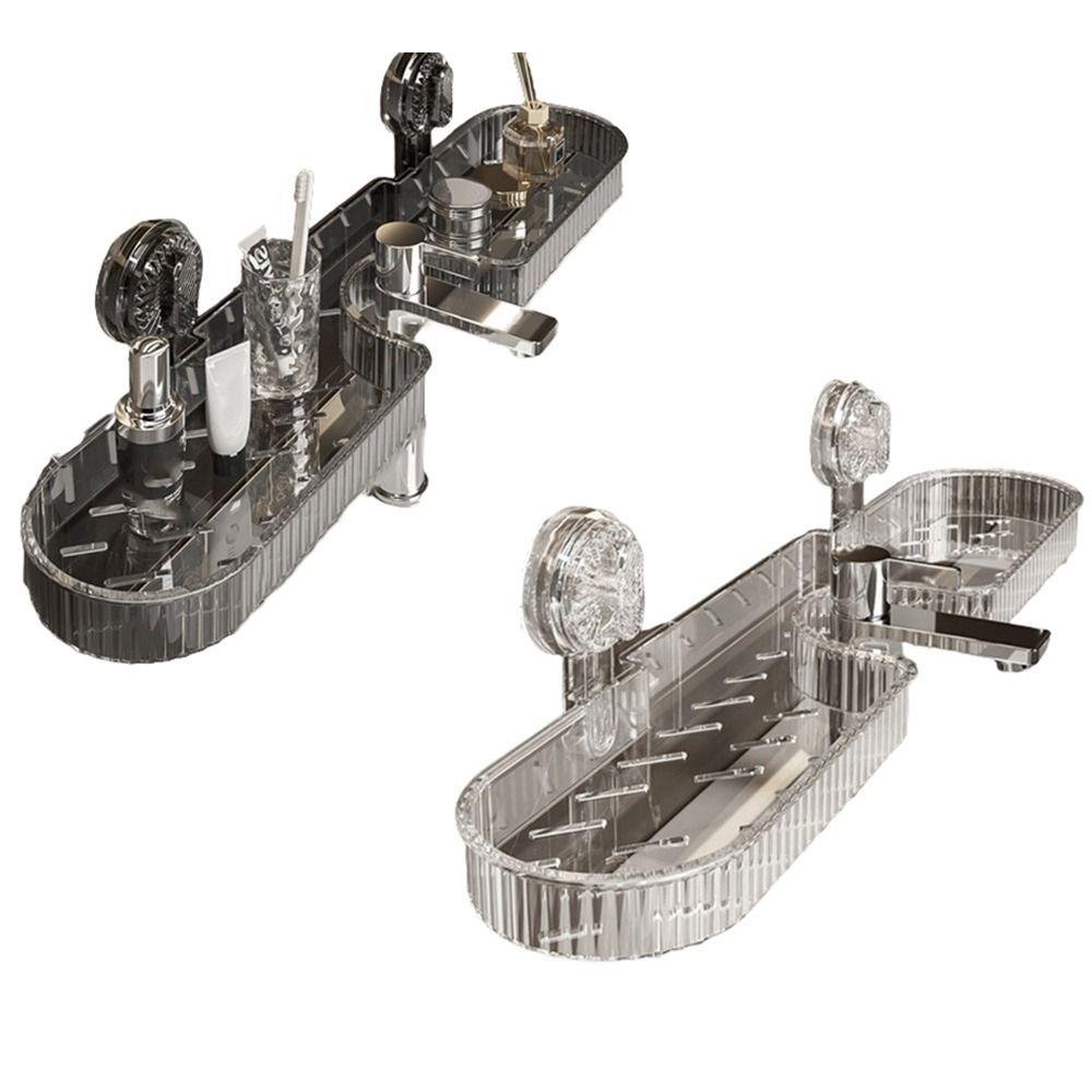 Wall Mounted Bathroom Storage Shelf Suction Cup Toilet Washstand Organizer  Mirror Front