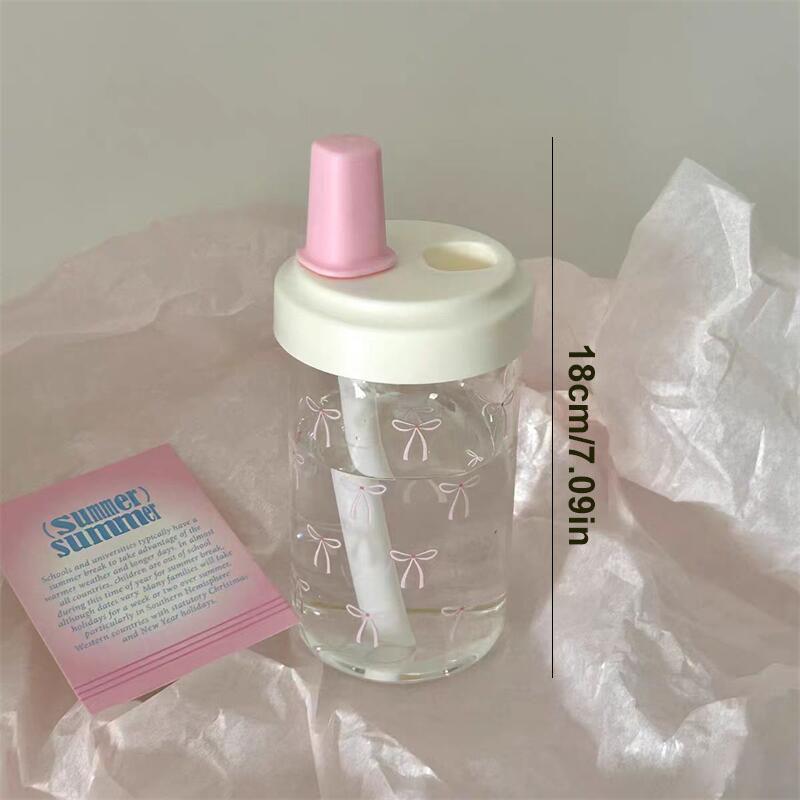 

500/700ML Straw Water Bottle With Lid Bow Mug Coffee Milk Tea Plastic Cup For Outdoor School Drinking Water Bottle Girls Gift