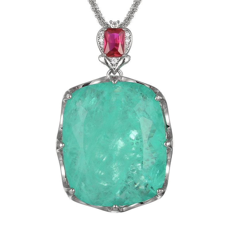 Jewelry Set Necklace Ring Paraiba Fat Rectangular Women's Retro Fashion Goods