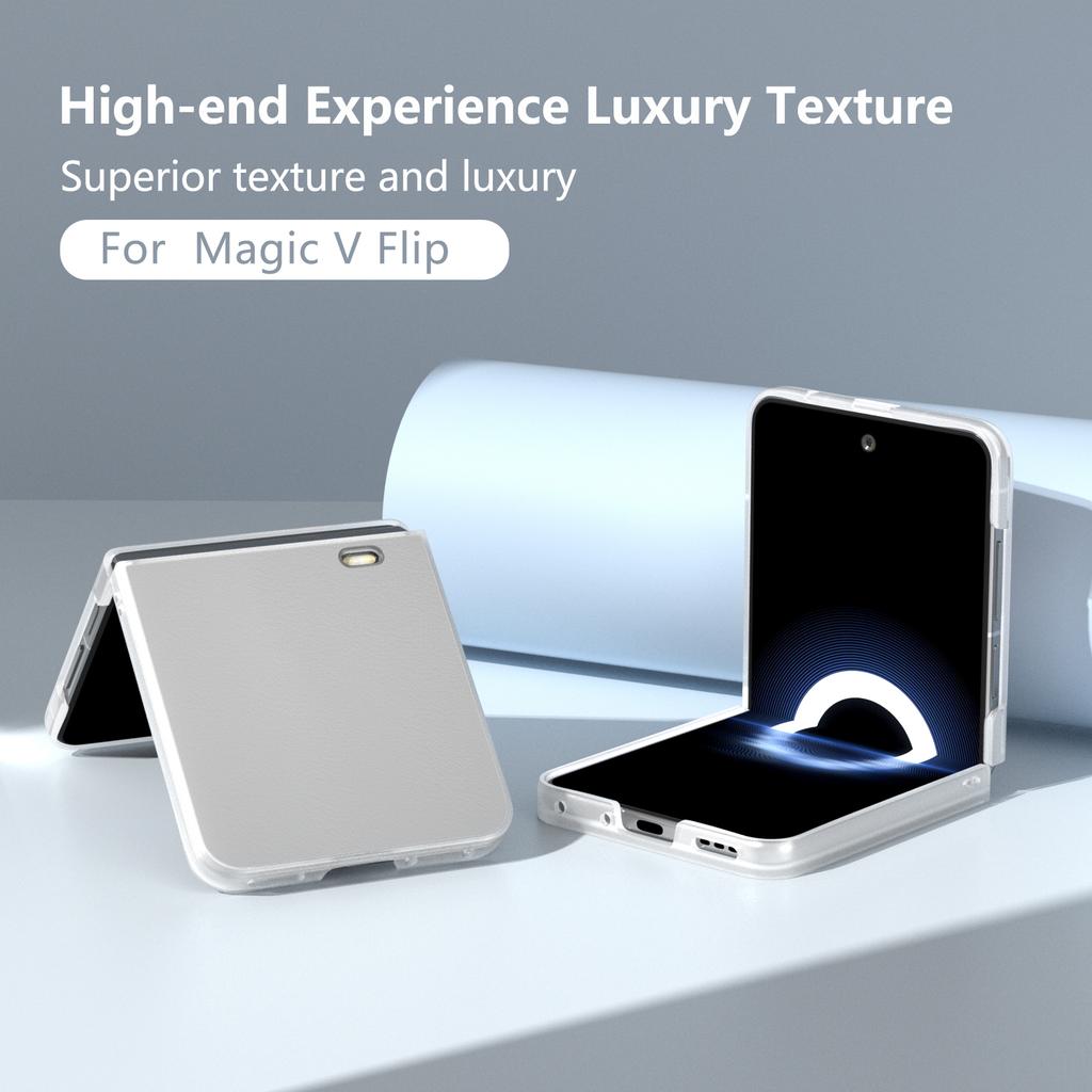 Pro Honor Magic V Flip 5G Pouzdro Průhledný Matný Okraj PU Kůže+PC Skládací Kryt na Telefon