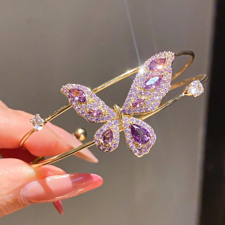 Fashion Butterfly Zircon Double Layer Bracelet With Cubic Zirconia For Elegant Casual Wear