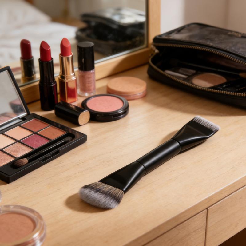 Pincel de Maquiagem Dupla Face Com Cerdas Macias e Densas Para Base Contorno Blush Perfeito Para Maquiagem Diária Uso em Viagem