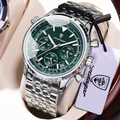 POEDAGAR Original Quarz Herrenuhr Edelstahl Wasserdicht Leuchtend Mode Mann Uhr Datum Chronograph Militärische Herrenuhren