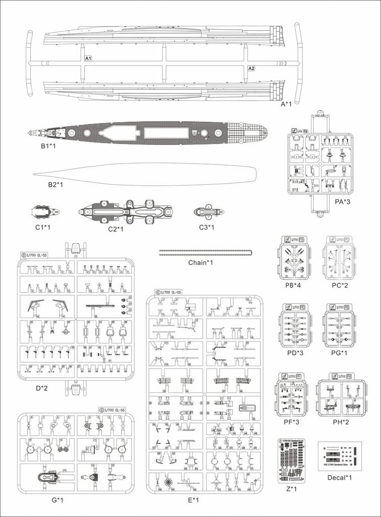Veryfire 1/700 American Light Cruiser USS Cleveland CL-55 Standard Edition Plastic Model Kit VFM700920