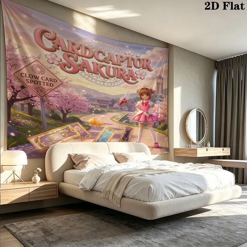 Cardcaptor Sakura Wall Tapestry Aesthetic Wall Hanging Printed Fabric Blanket Decorative Tapestries For Bedroom Living Room Home Decor