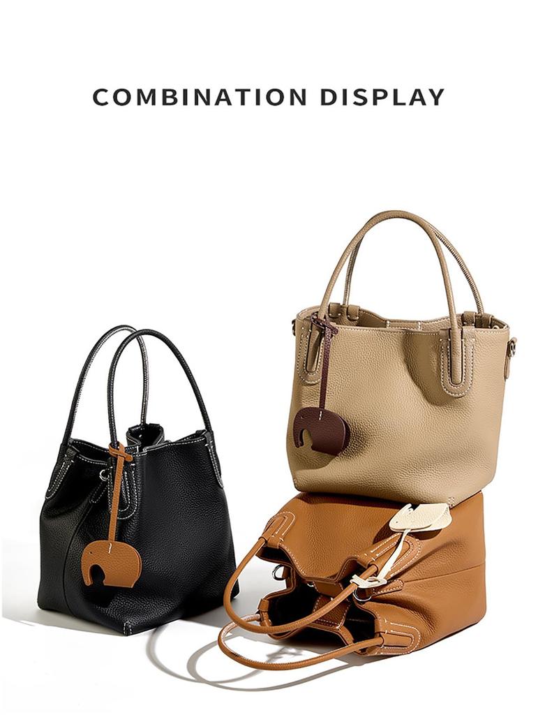 Rortyno Women's Genuine Leather Shoulder Bag, Tote Bag, Large Capacity Handbag, 2-Way Bucket Bag, Cowhide Leather Business Bag, Shoulder Bag,