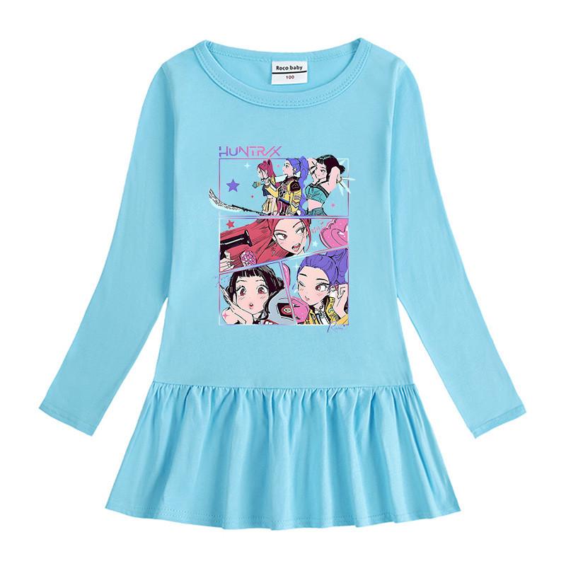 Girls Anime Kpop Rumi Zoey Mira Hunters Print Pleat Mesh Dress