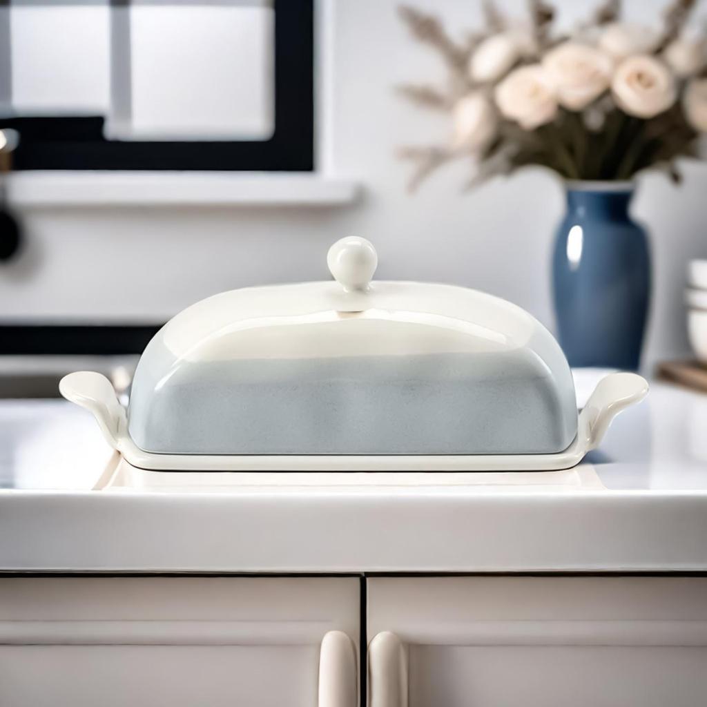 Butter Dish with Lid Ceramic Butter Holder Dishwasher-Safe Cheese Dish with Lid for Restaurant Refrigerator Dining Room