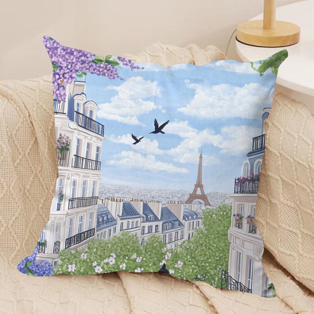 Pink Scenery Ins Girl Cushion Cover Silky Short Plush Invisible Zipper Dustproof Sofa Pillow Case For Home Decor
