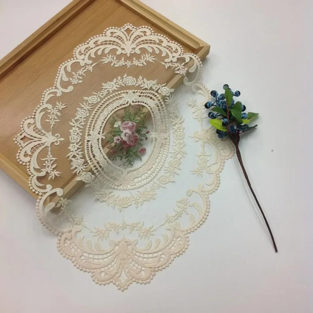 Latest Oval Lace Embroidery Table Place Mat Ins Christmas Pads Cloth Placemat Mug Coffee Tea Cup Coaster Doily Kitchen Table Decoration