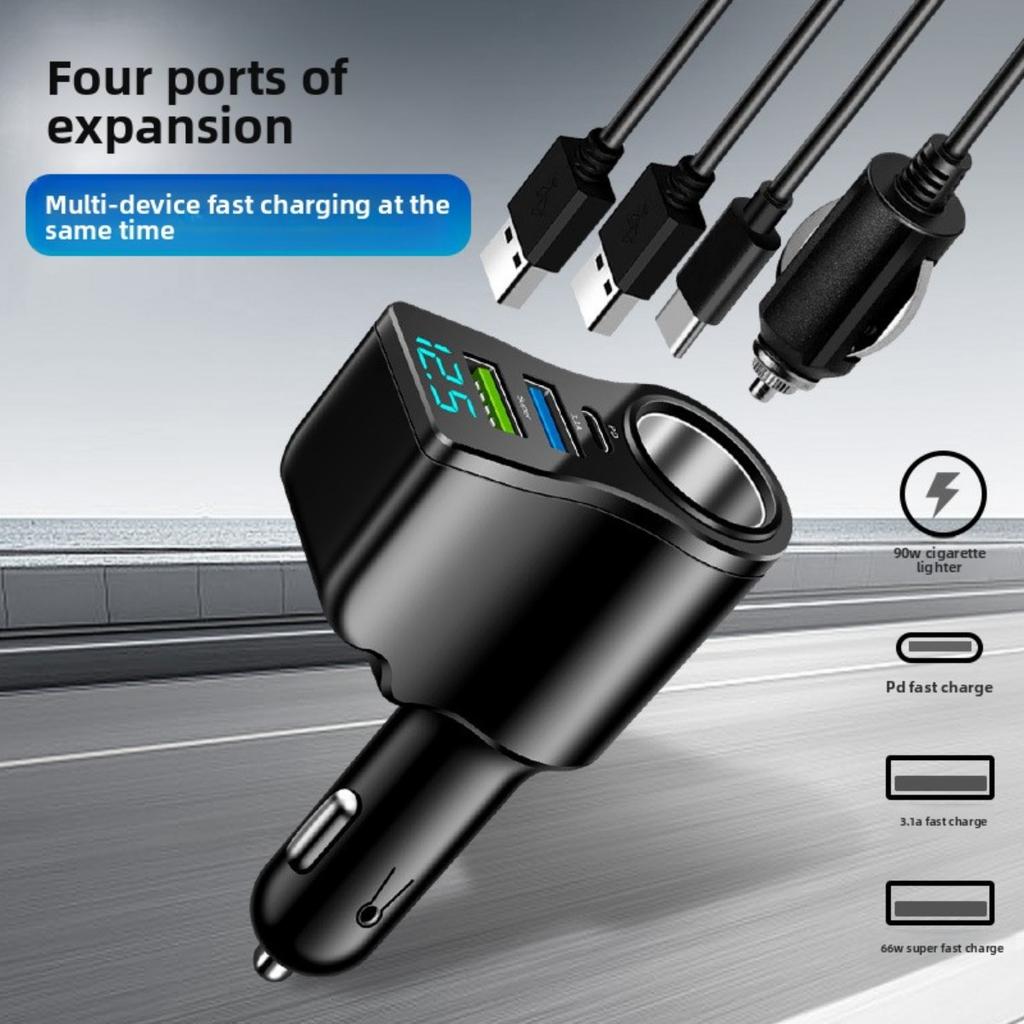 Neues digitales 66W Autoladegerät, Eins-zu-Zwei Zigarettenanzünder-Umwandlung, Multifunktionales Dual-USB Handy-Ladegerät