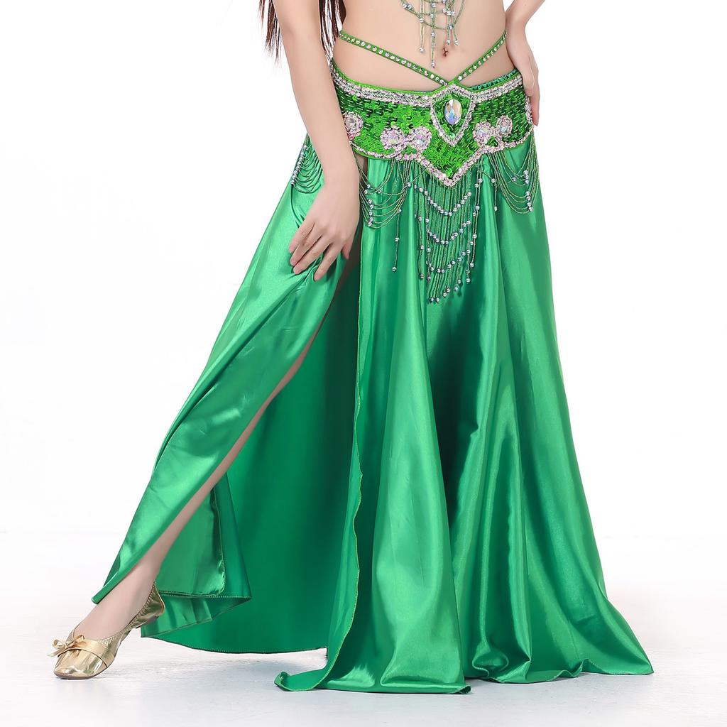 Double Slit Color Ding Skirt Belly Dance Big Swing Skirt Dance Skirt Belly Dance Stage Performance Skirt Color Shiny Skirt