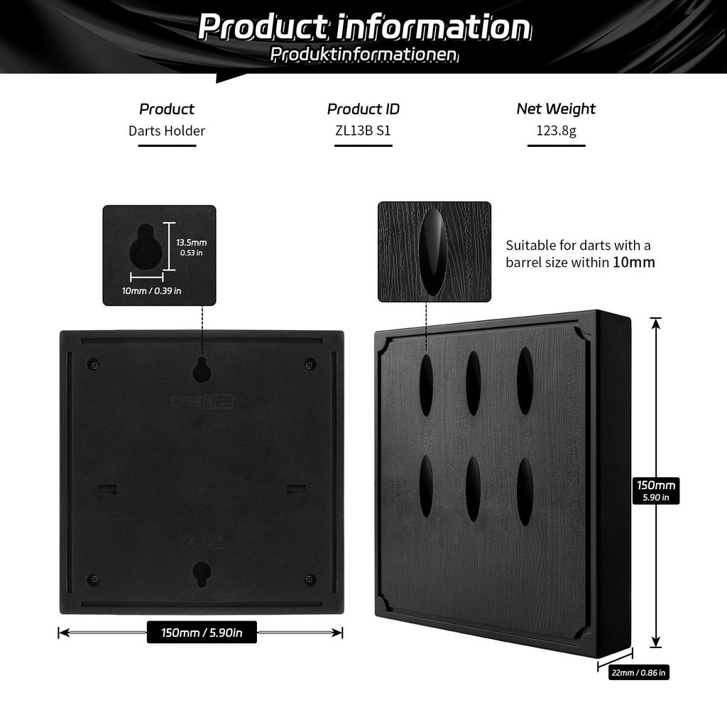 CyeeLife Plastic Dart Holder for 6 Darts, Wall Mountable Dart Holder for Steel Darts and Soft Darts, Dart Accessories