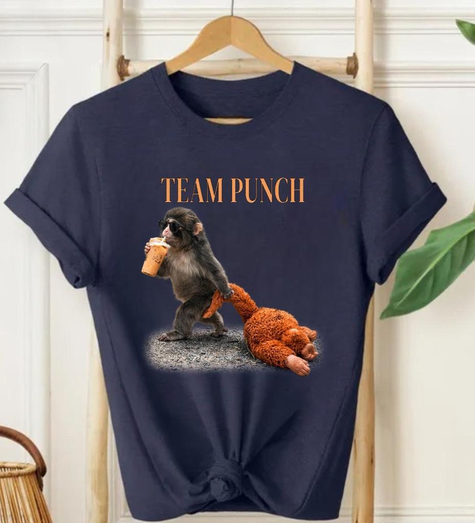Team Punch Funny Monkey Unisex T Shirt Animal Cartoon Playful Meme Outfit Gift