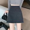 Plus Size Grey Wool Blend Pleated A-Line Skirt - Korean Style, High Waist, Age-Reducing, Hip-Hugging Short Skirt for Women, Autumn.