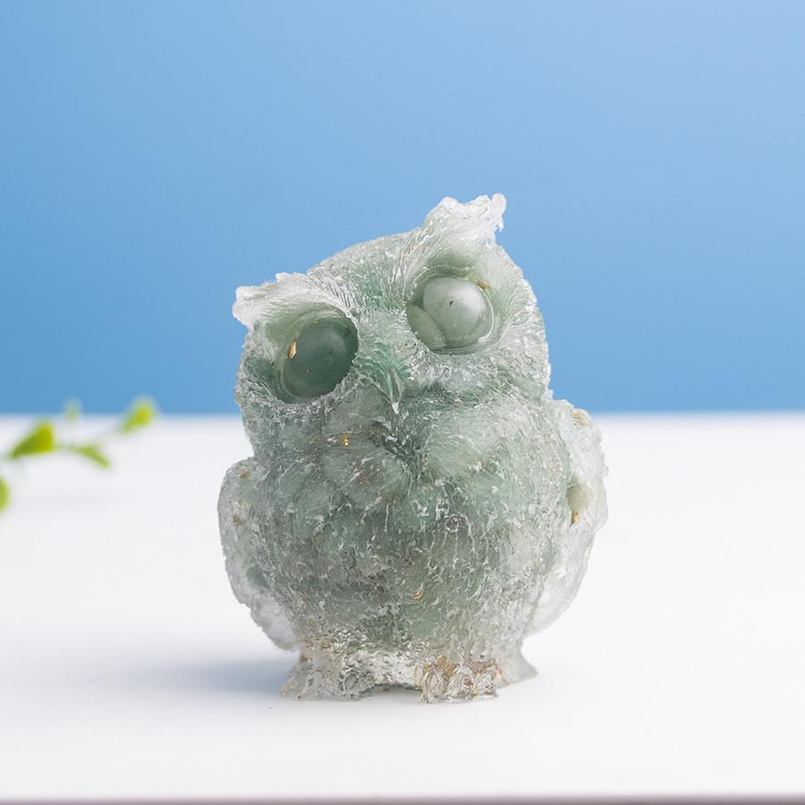 Natural Water Crystal Owl Resin Sculpture For Modern Home Decor And Office Space