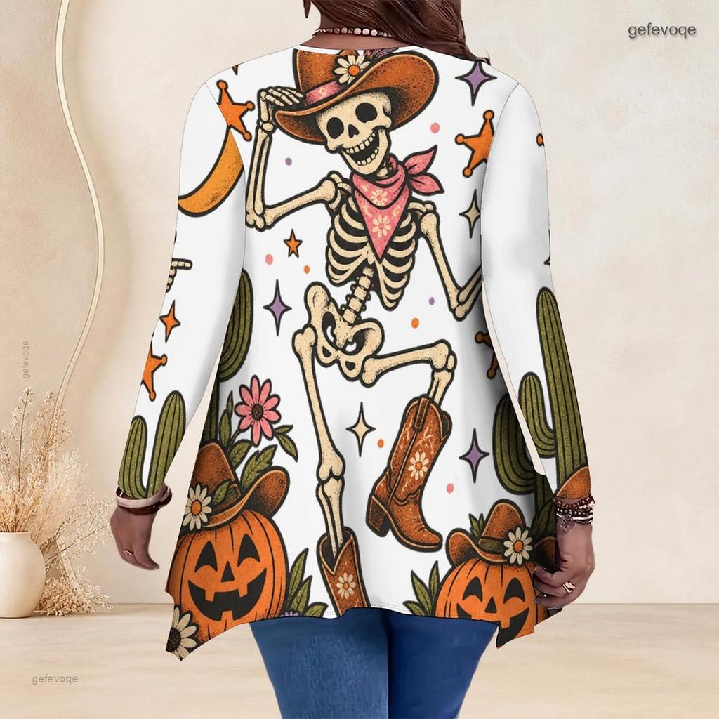 Plus Size Women V Neck Long Sleeve Loose Casual Top Featuring Irregular Split Hem