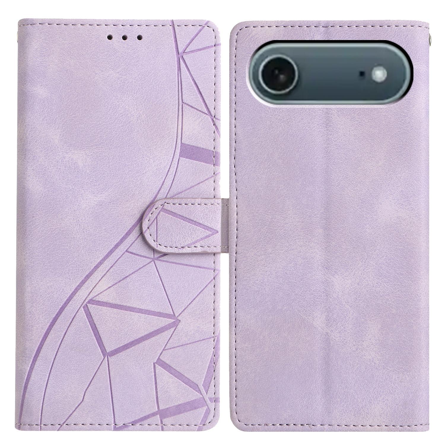 

For iPhone 17 Air Case Wallet Stand Imprinted Triangle Pattern Leather Phone Flip Cover Purple