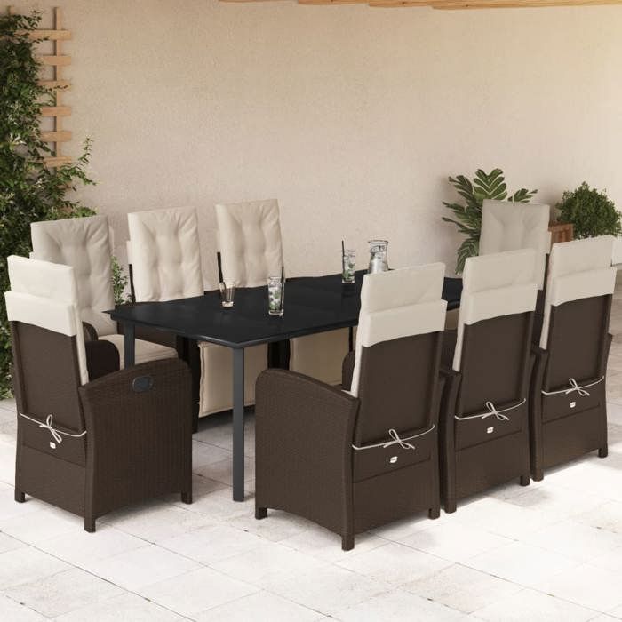 VidaXL Ensemble à Manger de Jardin avec Coussins 9 pcs, Table et Chaises avec Dossier et Repose-pied Réglables 3212555