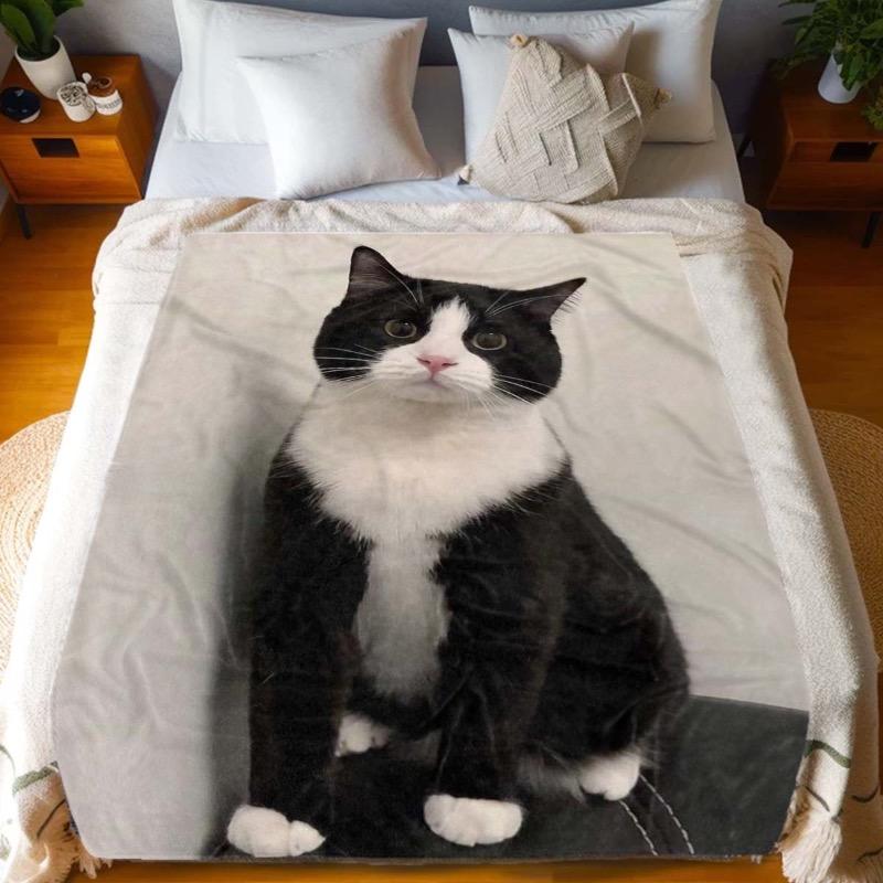 Four season universal soft flannel blanket - black and white cat pattern comfortable cover blanket sofa camping trip