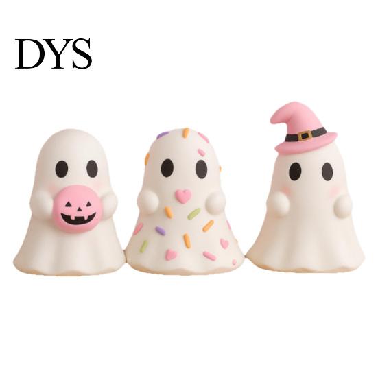 Cute Home Accessory Halloween Ghost Resin Figurine, Candy Pumpkin Witch Hat Ornament Desk Decor for Girls, Pink White Kawaii Tabletop Desktop