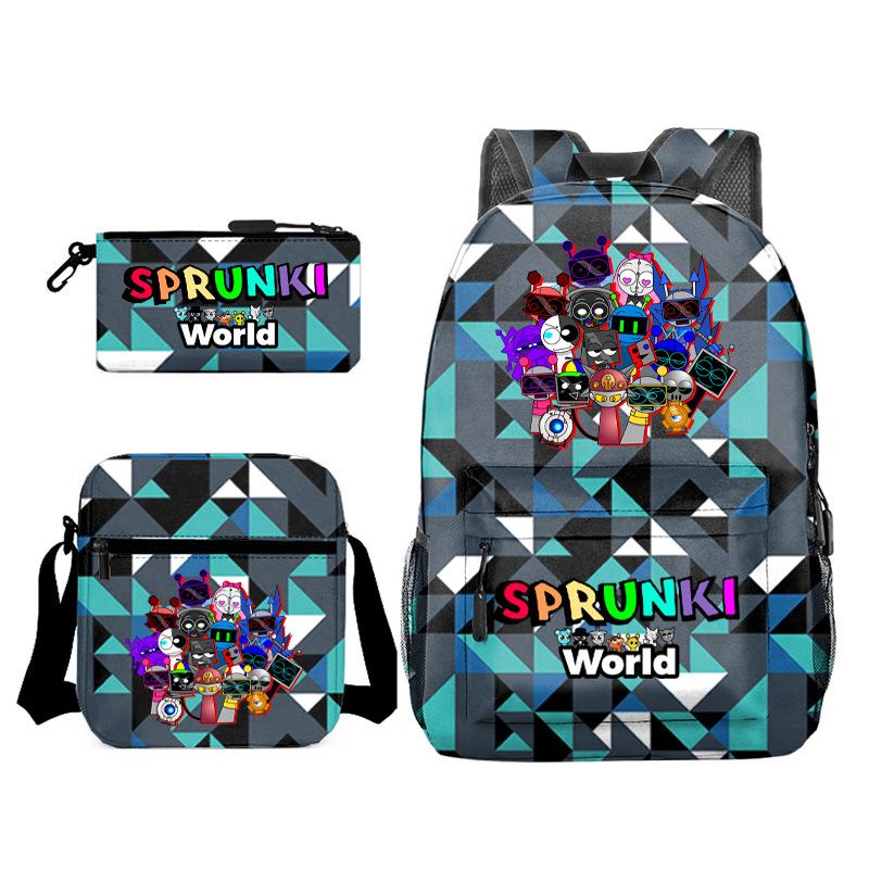 New Rhythm Box Sprunki Music Game Schoolbag Backpack Pencil Case Three-piece Set Student Heat Transfer Backpack D