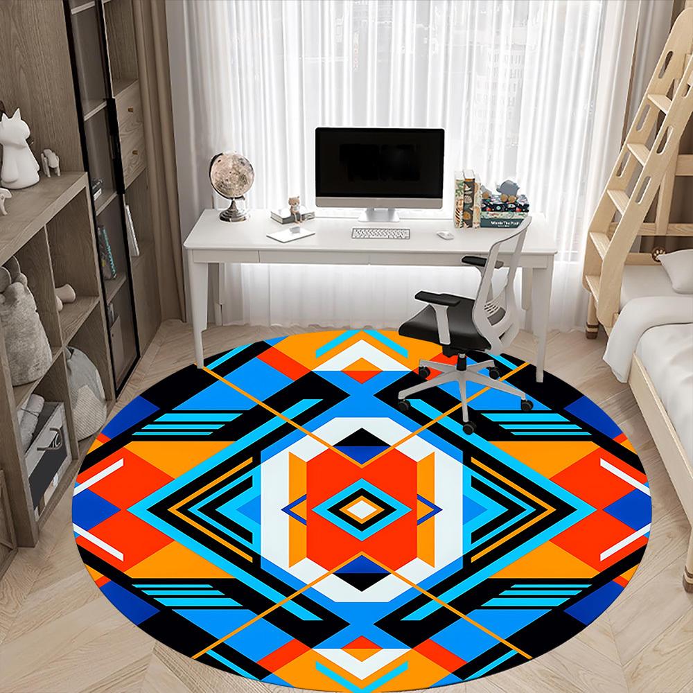 1pc Geometric Pattern Carpet, Round Non Slip Durable Large Size Office Carpet, Suitable for Office