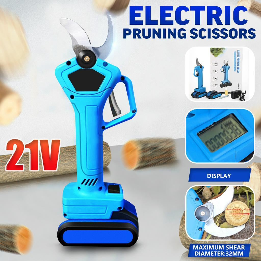 21V Wireless Electric Rechargeable Scissors Shears Tree Garden Pruning Tool Branches Pruning Tools With 2 Li-ion Battery 220V