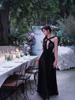 Elegant 2025 French Hepburn-Style Black Backless Ribbon Gown