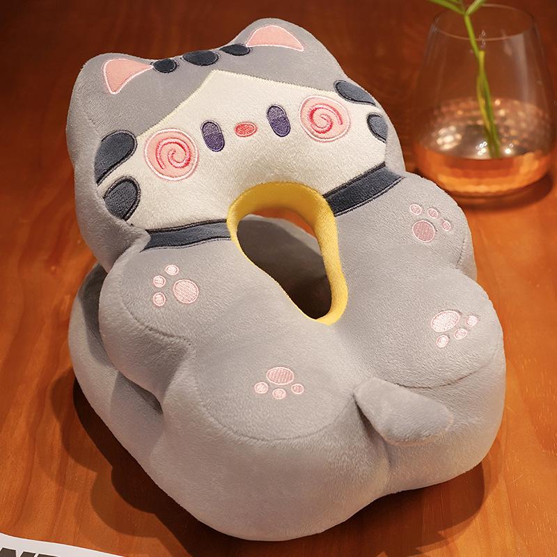 Cute Cat Nap Pillow Ice Silk Plush Throw Pillow Cuddle Cat Office Table Nap Artifact Waist Backrest Female