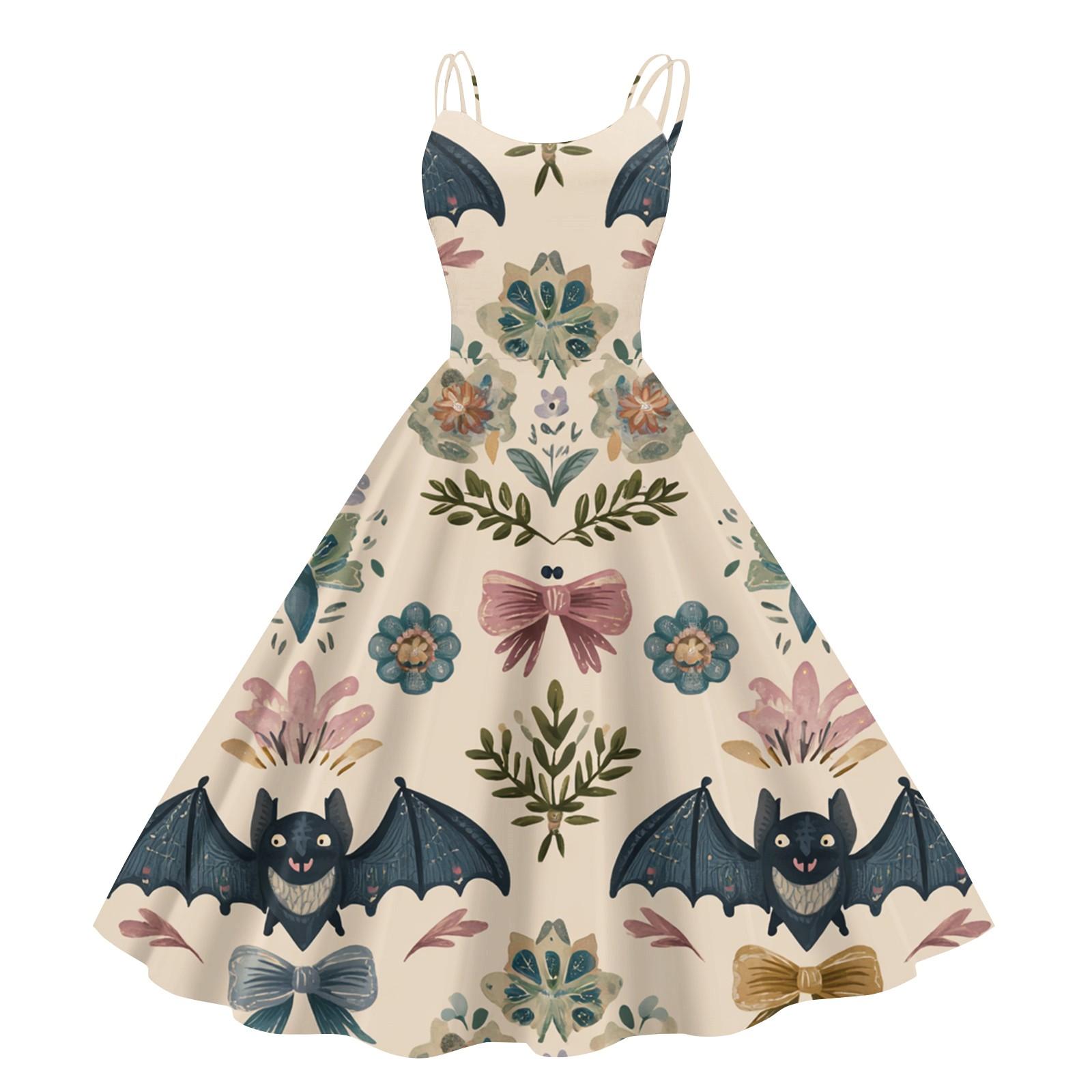 

Женское винтажное модное платье с принтом на Хэллоуин, без рукавов, с открытыми плечами M бежевый