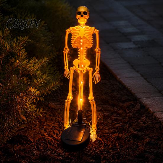 Weatherproof Seasonal Lawn Art Solar Skeleton Garden Stake Light, Halloween 3D Glowing Skull Yard Front Spooky Displays Decor with LED, Waterproof