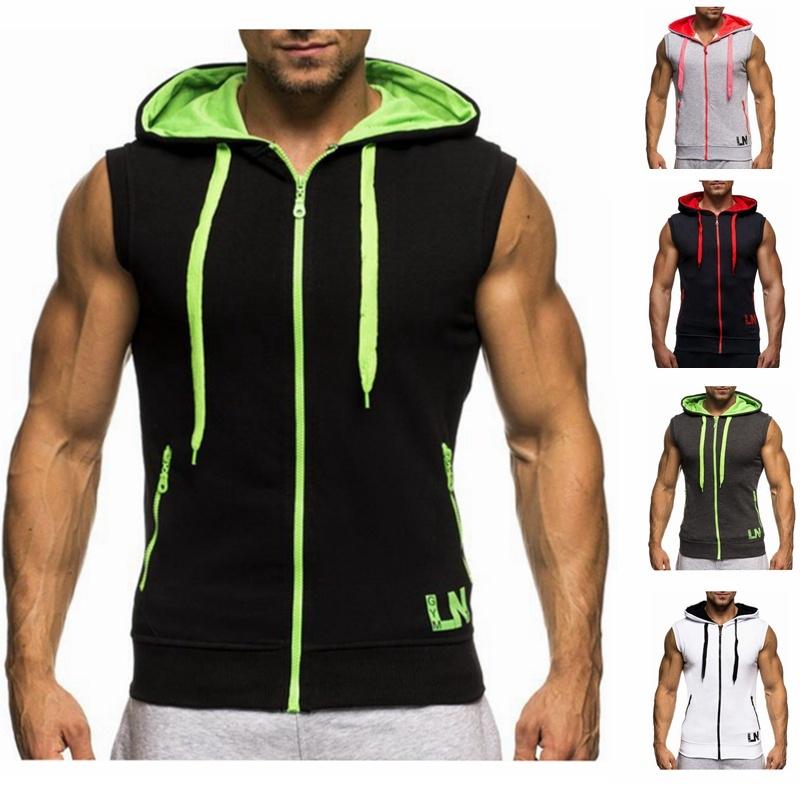 Buy Men's Sports Running Sleeveless Vest Zipper Hooded Tank Top at affordable prices — free