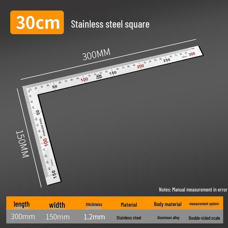 1m Stainless Steel & Aluminum Alloy Ruler, 50cm Measuring Tool, 15/20/30 Thickened Steel Plate, Straight Square Design